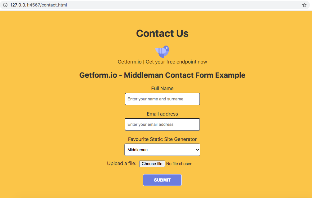 How to make a contact form in Middleman using Getform