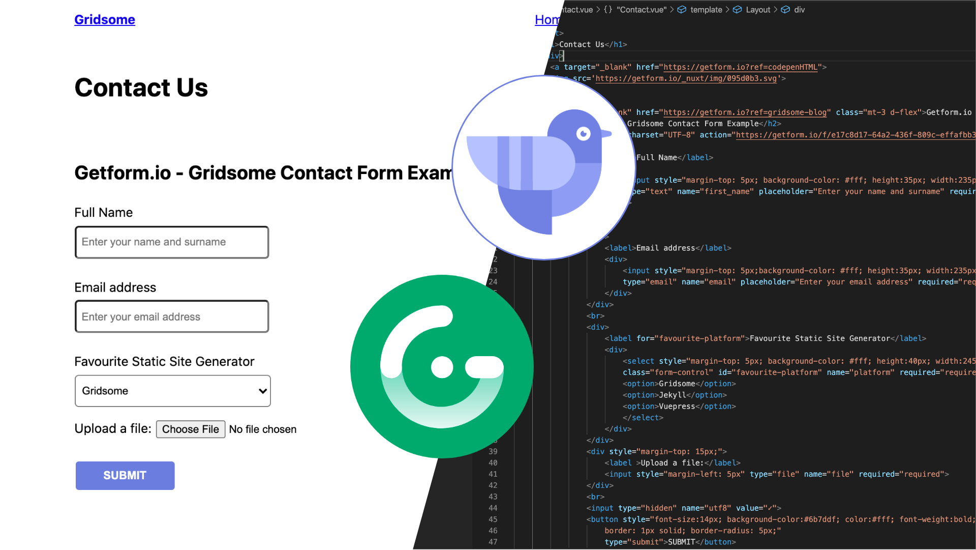 Adding a contact form to Gridsome site using Getform